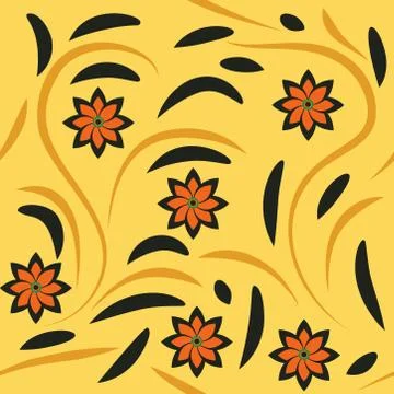 Seamless pattern with flowers and leaves hohloma style Stock Illustration