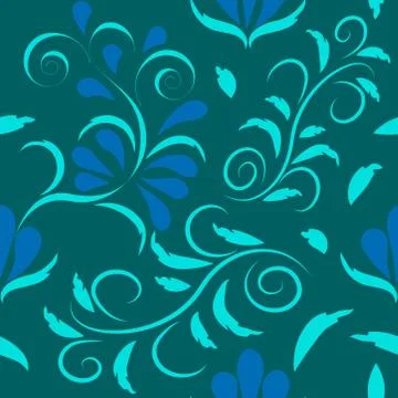 Seamless pattern with flowers and leaves hohloma style Stock Illustration