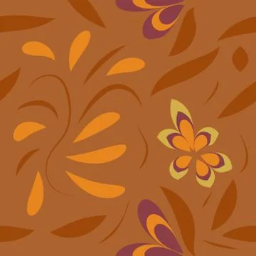 Seamless pattern with flowers and leaves hohloma style Stock Illustration