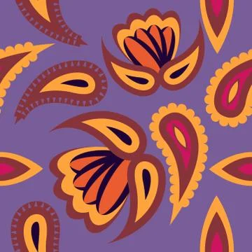 Seamless pattern with flowers and leaves hohloma style Stock Illustration