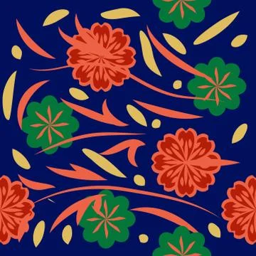 Seamless pattern with flowers and leaves hohloma style Stock Illustration