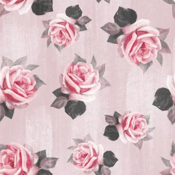 Seamless pattern with flowers and leaves. Pink floral background with roses Illustrazione stock