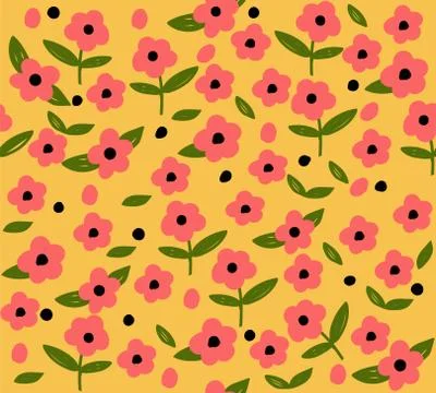 Seamless pattern with flowers and leaves. Vector illustration Stock Illustration