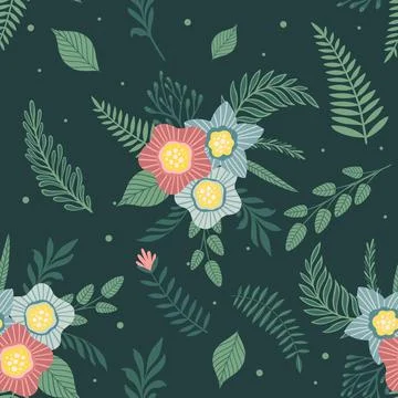 Seamless pattern with flowers and leaves. Creative floral texture. Great for Stock Illustration