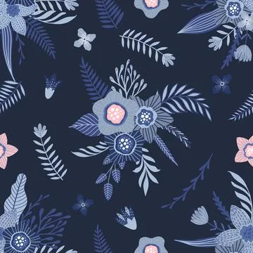 Seamless pattern with flowers and leaves. Creative floral texture. Great for 스톡 일러스트