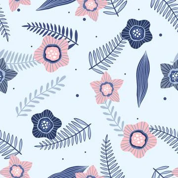 Seamless pattern with flowers and leaves. Creative floral texture. Great for Illustrazione stock