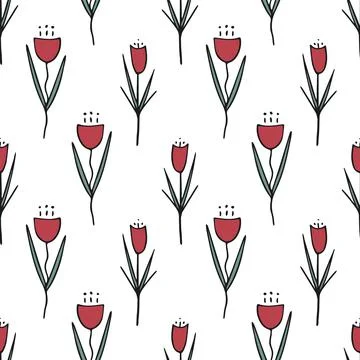 Seamless pattern with flowers and leaves. Vector hand drawn illustration. Stock Illustration