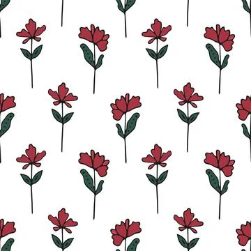 Seamless pattern with flowers and leaves. Vector hand drawn illustration. Stock Illustration