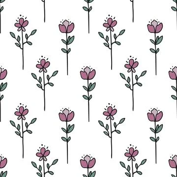 Seamless pattern with flowers and leaves. Vector hand drawn illustration. Stock Illustration