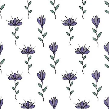 Seamless pattern with flowers and leaves. Vector hand drawn illustration. Stock Illustration