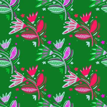 Seamless pattern with flowers and leaves. Stock Illustration