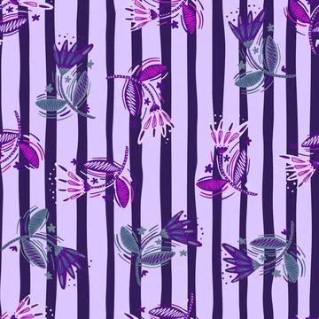 Seamless pattern with flowers and leaves in folk style. Naive art. Abstract f Stock Illustration