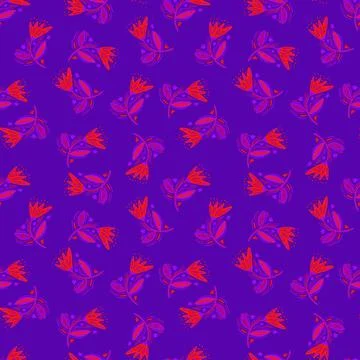 Seamless pattern with flowers and leaves in folk style. Naive art. Abstract f Stock Illustration