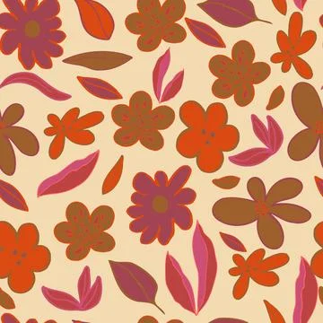 Seamless pattern flowers and leaves pastel Illustrazione stock