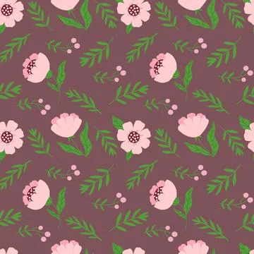 Seamless pattern with flowers and twigs on a dark background. Simple plants Stock Illustration