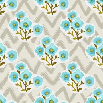 Seamless pattern with flowers and zigzag backdrop. Stock Illustration