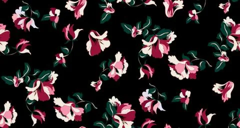 Seamless pattern with flowers on black background. Patch for fabric textile prin Stock Illustration