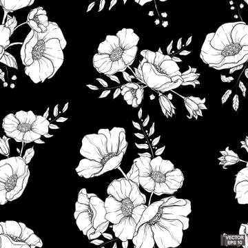 Seamless pattern with flowers on black background. Stockillustratie