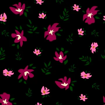 Seamless pattern with flowers on a black background. For wrapping paper Stock Illustration