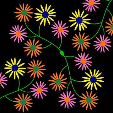 Seamless pattern with flowers on a black background Illustrazione stock
