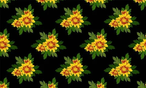 Seamless pattern with flowers on black background Stock Illustration