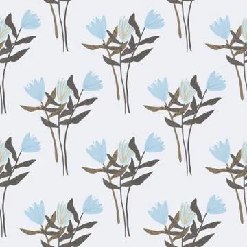 Seamless pattern with flowers bouquet silhouettes. Light background with blue 스톡 일러스트