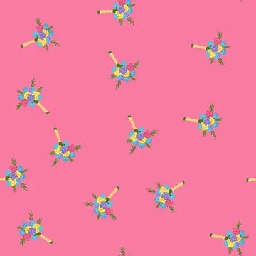 Seamless pattern flowers bouquet wedding cartoon vector Stock Illustration