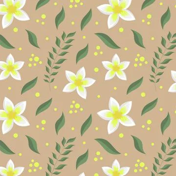 Seamless pattern with flowers, branch and leaves. Stock Illustration