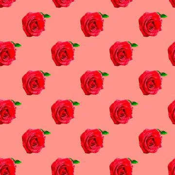 Seamless pattern with flowers on a bright background. Minimal isometric food  Stock Photos