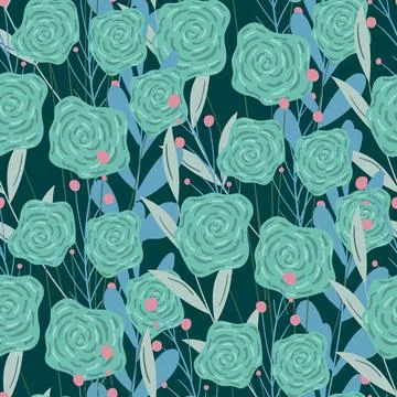 Seamless pattern of flowers in cartoon style flat Stock Illustration