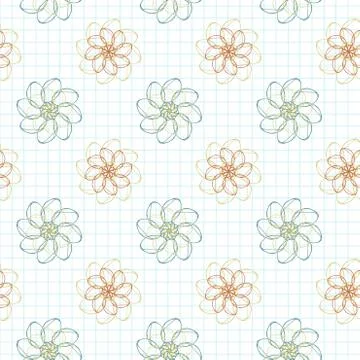 Seamless pattern of flowers on a checkered paper Stock Illustration