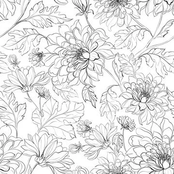 Seamless pattern from flowers of chrysanthemums on a white background. イラスト素材