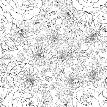 Seamless pattern from flowers of chrysanthemums on a white background. Stock Illustration