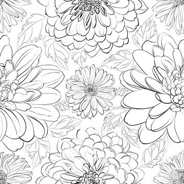 Seamless pattern from flowers of chrysanthemums on a white background. Stock Illustration