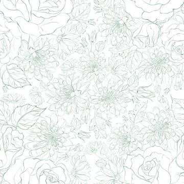 Seamless pattern from flowers of chrysanthemums on a white background. Stock Illustration