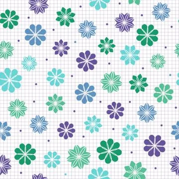 Seamless pattern with flowers in cool colors Stock Illustration