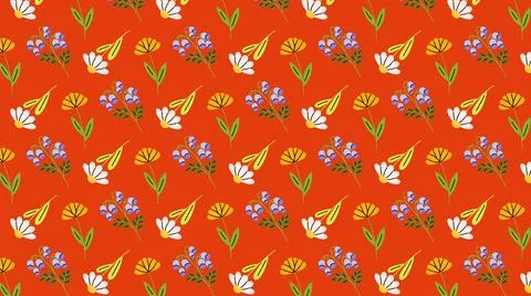 Seamless pattern with flowers of daisies, peonies and bluebells. 库存插图