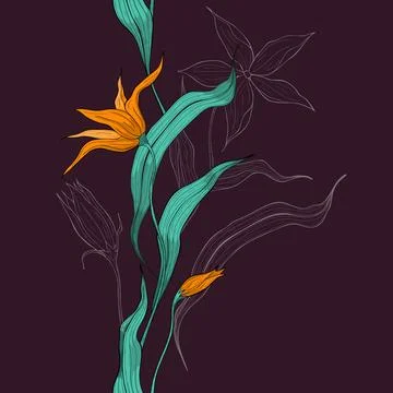 Seamless pattern flowers, dark bacground Stock Illustration