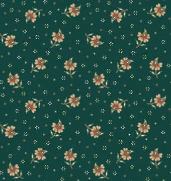 Seamless pattern with flowers in the dark green background Stock Illustration