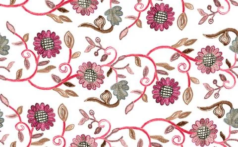 Seamless pattern with flowers. Design for fabric textile on white background. Re Stock Illustration