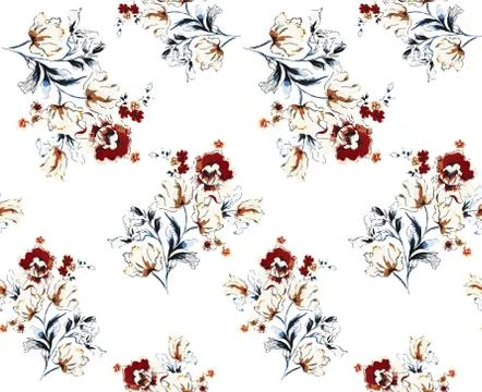 Seamless pattern with flowers. Design for fabric textile on white background. Re Stock Illustration