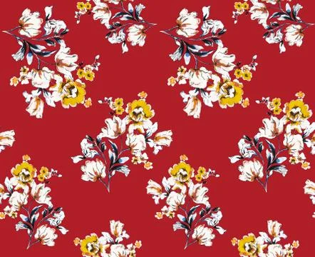 Seamless pattern with flowers. Design for fabric textile on red background. Read Stock Illustration