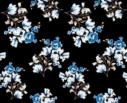 Seamless pattern with flowers. Design for fabric textile on black background. Re Stock Illustration