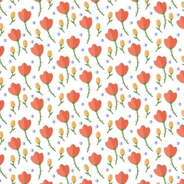 Seamless pattern, flowers of different sizes and leaves - Vector Seamless ... Stock Photos