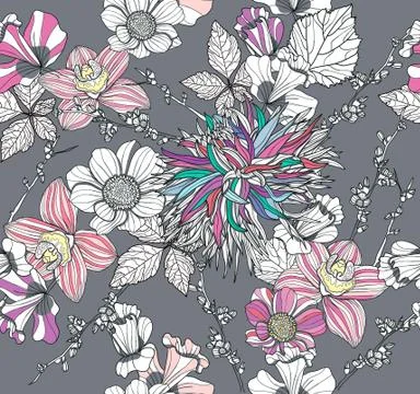 Seamless pattern with flowers. floral background. Stock Illustration