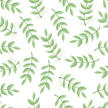 Seamless pattern flowers, forest green, gray leaves garland, white background Stock Illustration