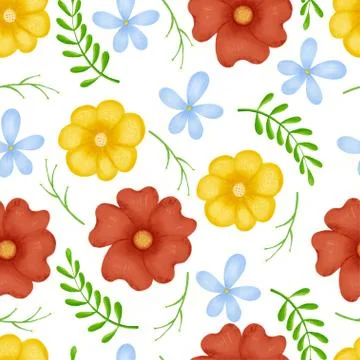 Seamless pattern flowers, forest green, gray leaves garland, white background Stock Illustration
