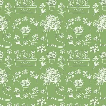 Seamless pattern with flowers. Gardening. Springtime. Vector hand drawn Stock Illustration