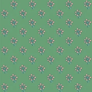 Seamless pattern with flowers on green background Stock Illustration