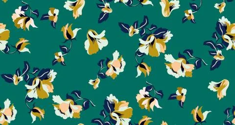Seamless pattern with flowers on green background. Patch for fabric textile prin Stock Illustration